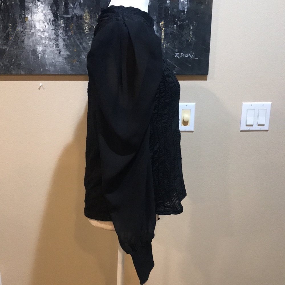 Nicole Miller Mock Neck Sheer Puffed Long Sleeved Blouse w/Snap Closure-Sz L - Picture 4 of 11